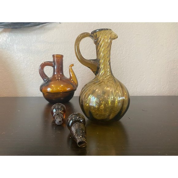 Vintage Cruet Set Handblown, Made in Spain, Oil - Picture 5 of 9